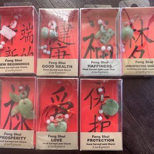 LUCKY Lot of 7 Feng Shui decor charms hand carved JADE for GOOD LUCK